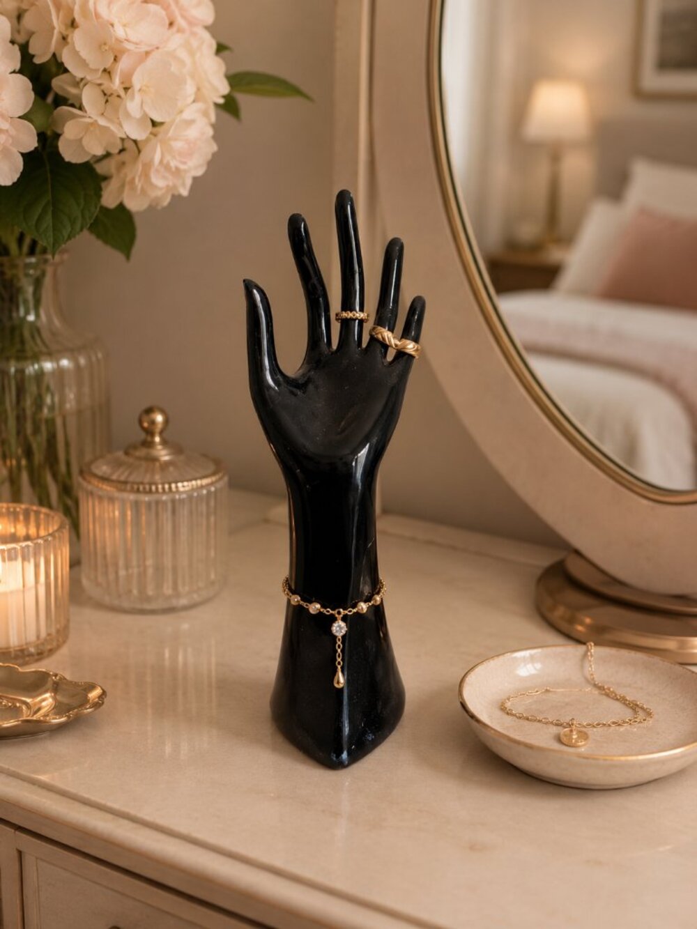 Glossy Black Hand Jewelry Display Holder